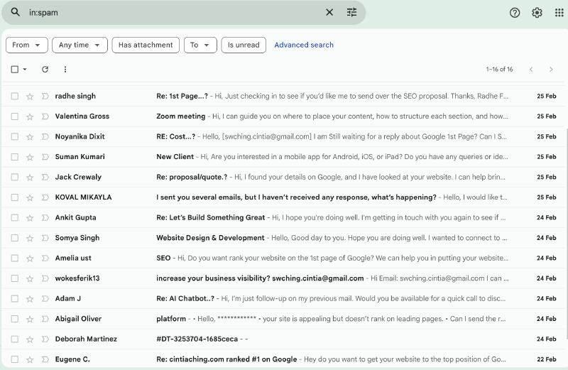 a bunch of spam emails